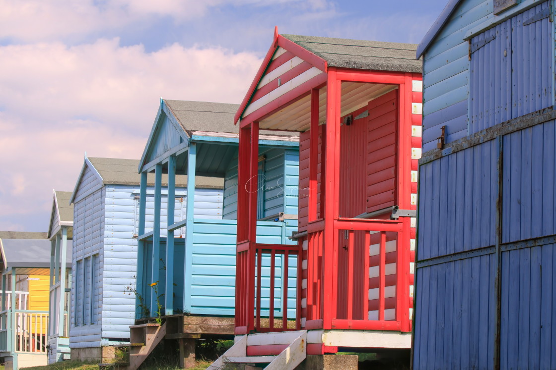 "Beach huts in Kent." stock image