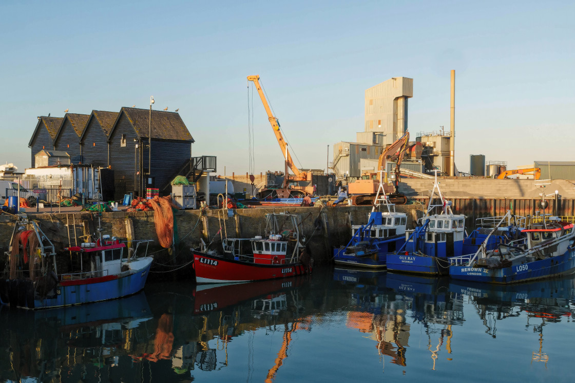 "Whitstable Harbour And Trawlers" stock image