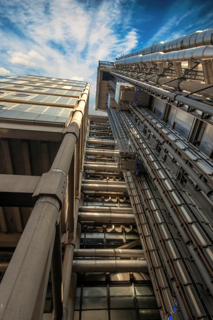 "The Lloyds building in London, With dramatic sky." stock image