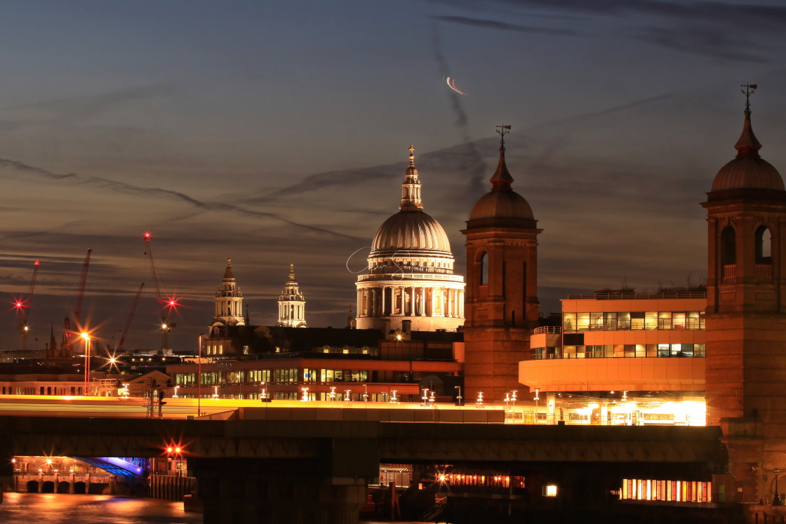 "St Paul's Cathedral and Blackfriars Station evening shot." stock image