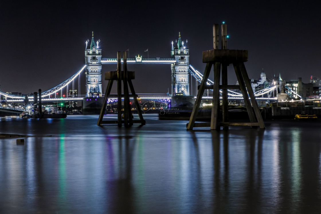 "Long exposure night shot of Tower Bridge." stock image