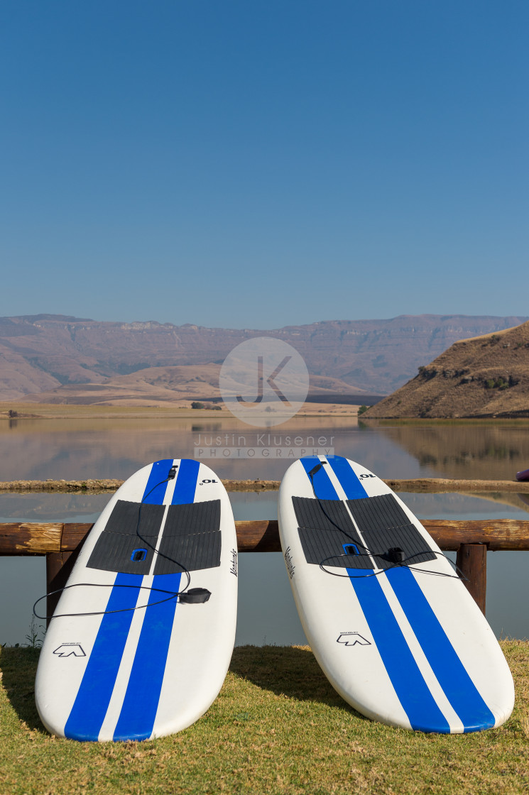 "Two Stand Up Paddle Boards" by Justin Klusener - £24.00 "Two Stand Up Paddle Boards" stock image
