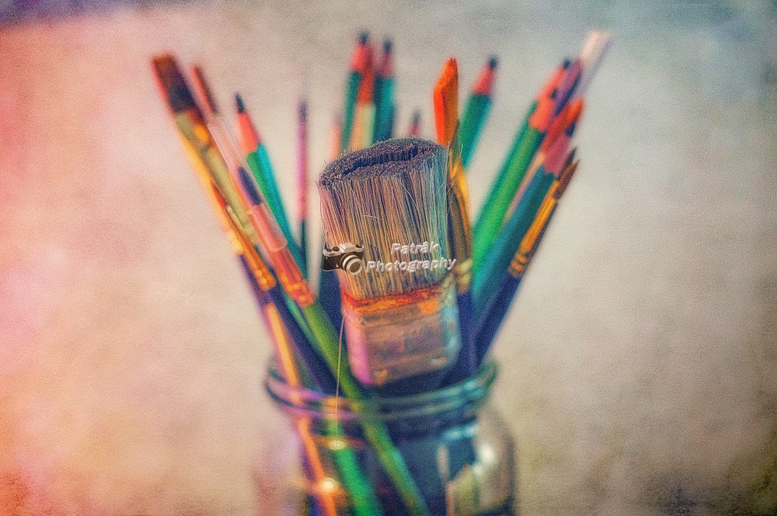 "Paint Brushes And Pencils" by Keith Patrak - £15.00 "Paint Brushes And Pencils" stock image