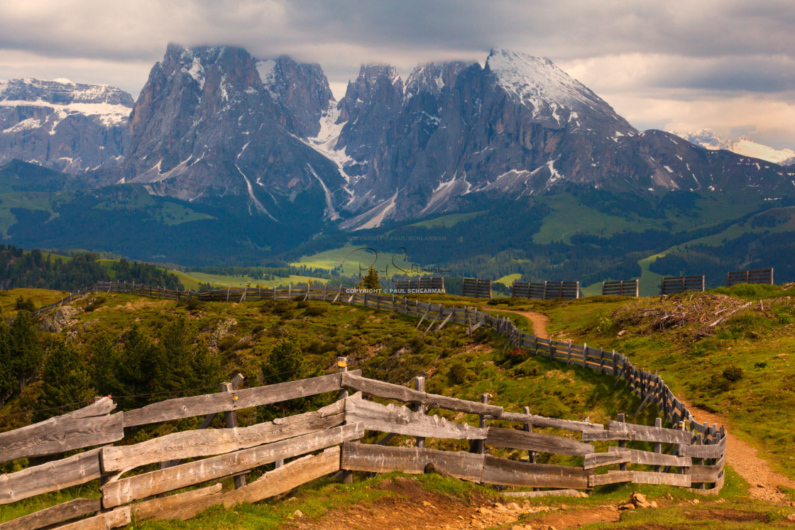 "Hexenbänke Dolomite Peaks and Seiser Alm Meadows" stock image