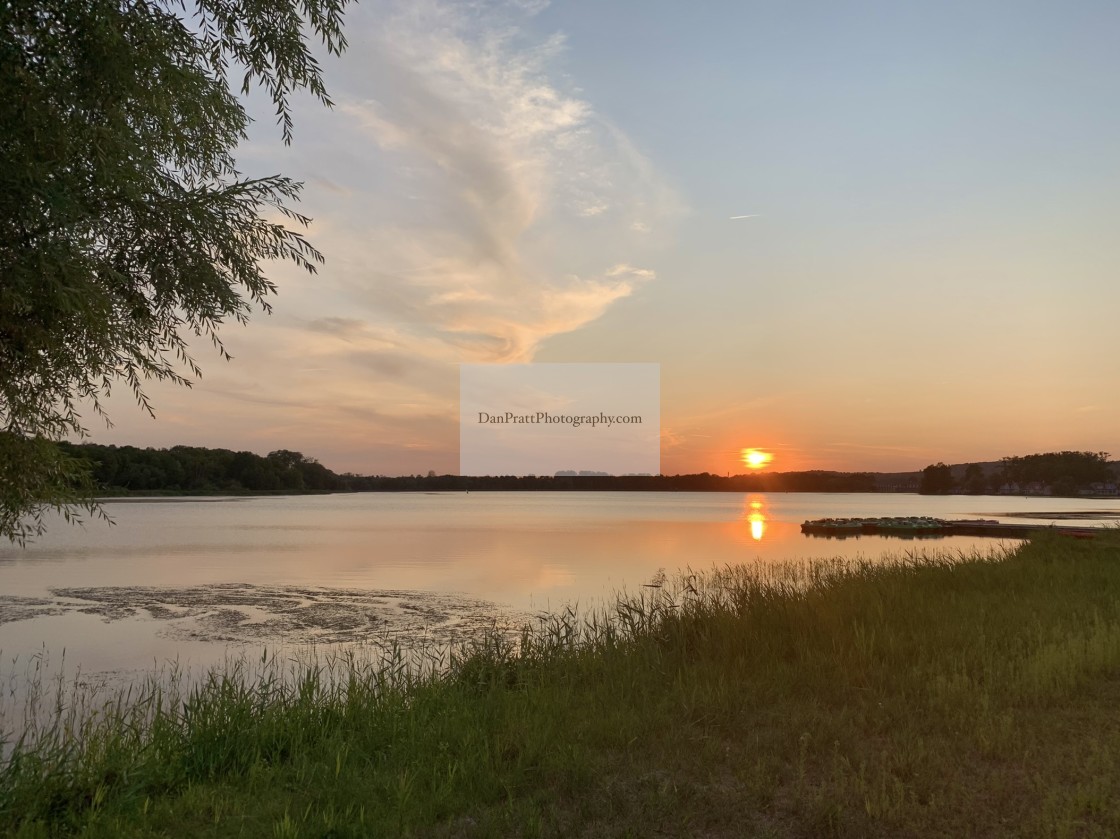 "A beautiful sunset over Le Lac d'Ailette France" stock image