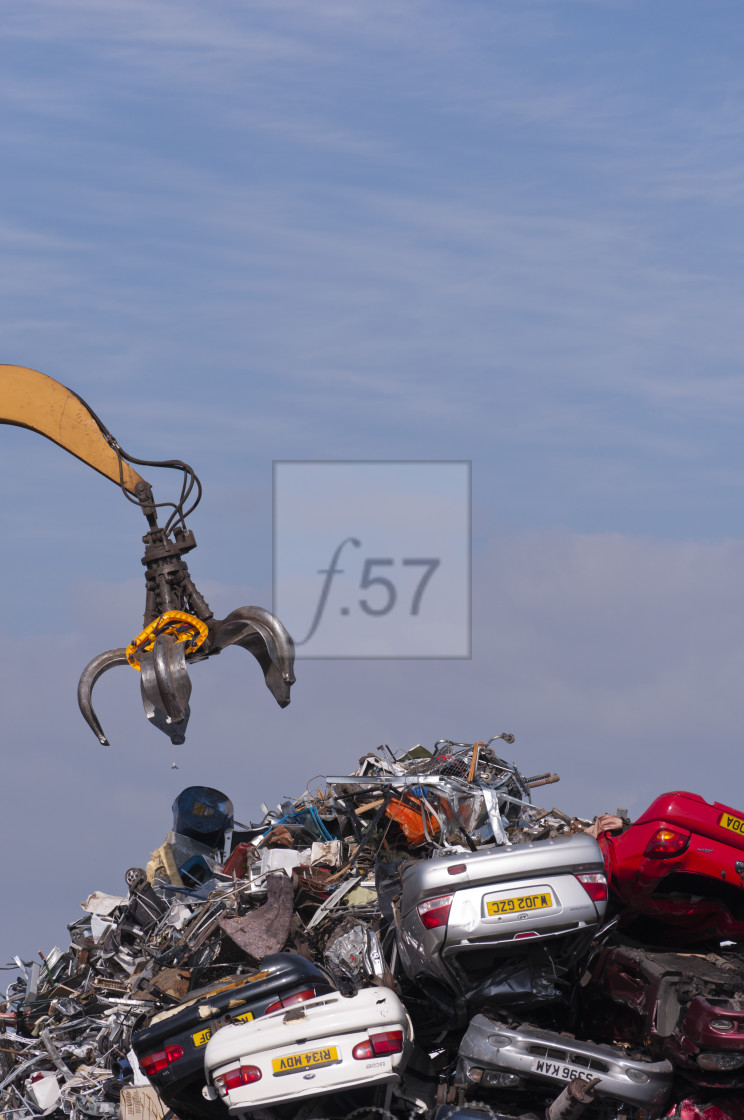 "Scrap cars and metal at scrapyard recycler" stock image