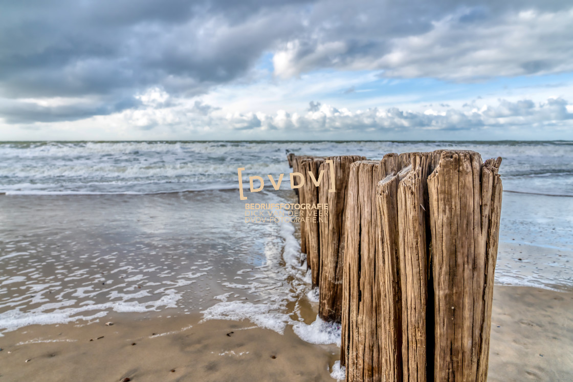 "100150 Paalhoofden op strand Nieuw-Haamstede" stock image