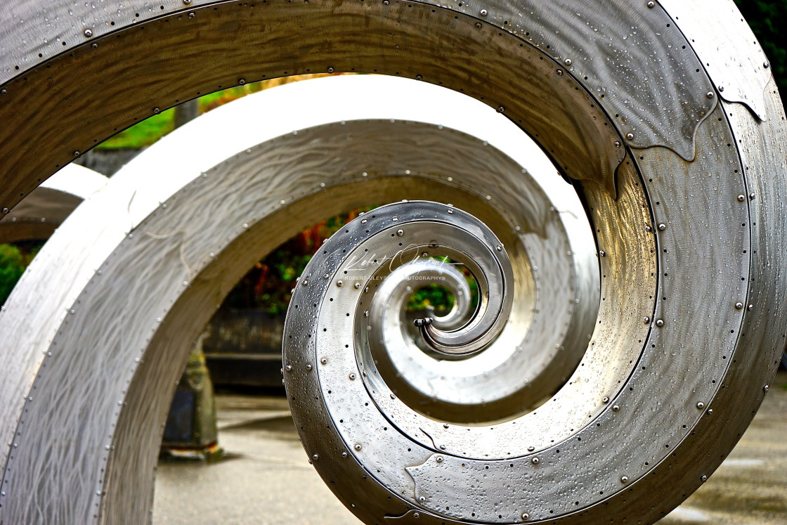 "Wave Sculpture at Hiram M. Chittenden Locks : Ballard, Seattle, WA" stock image