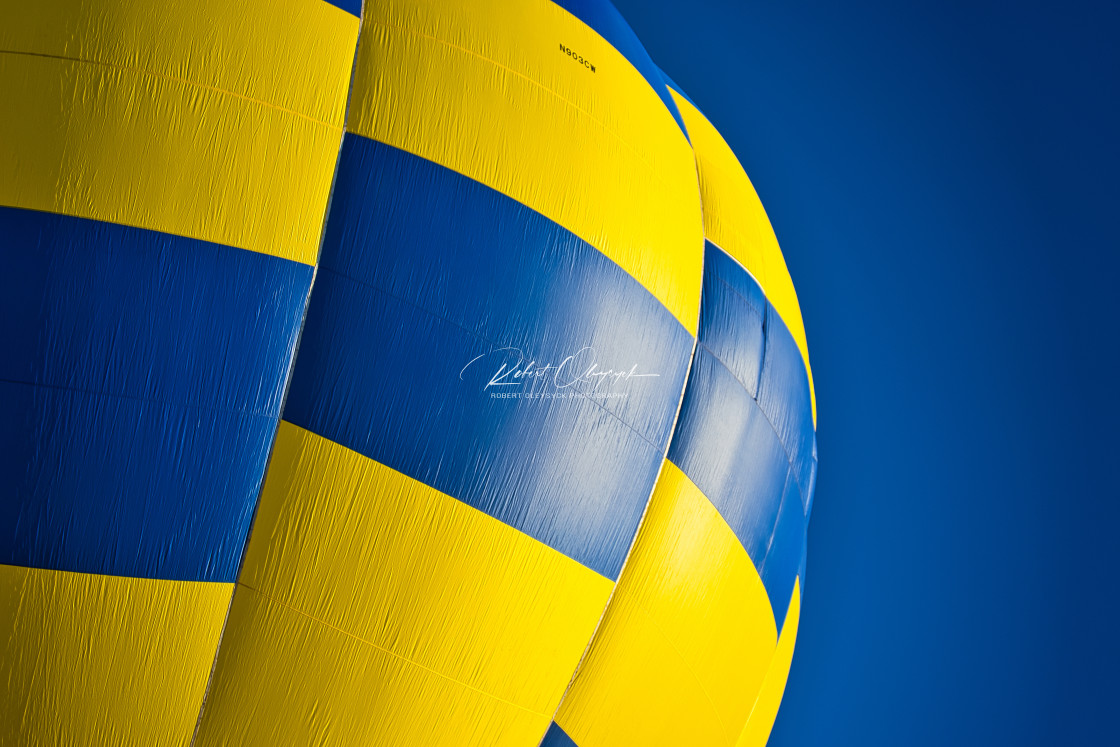 "Blue & Yellow Hot Air Balloon 3:2" stock image