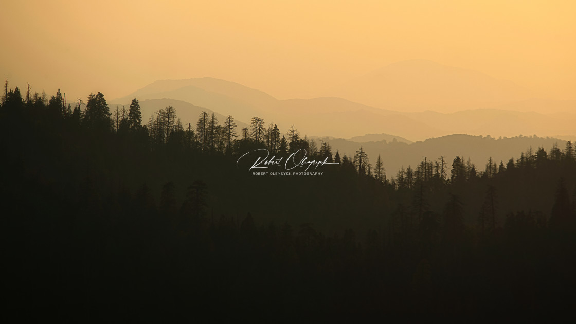 "Layered Amber Haze Landscape - Sequoia National Park, CA" stock image