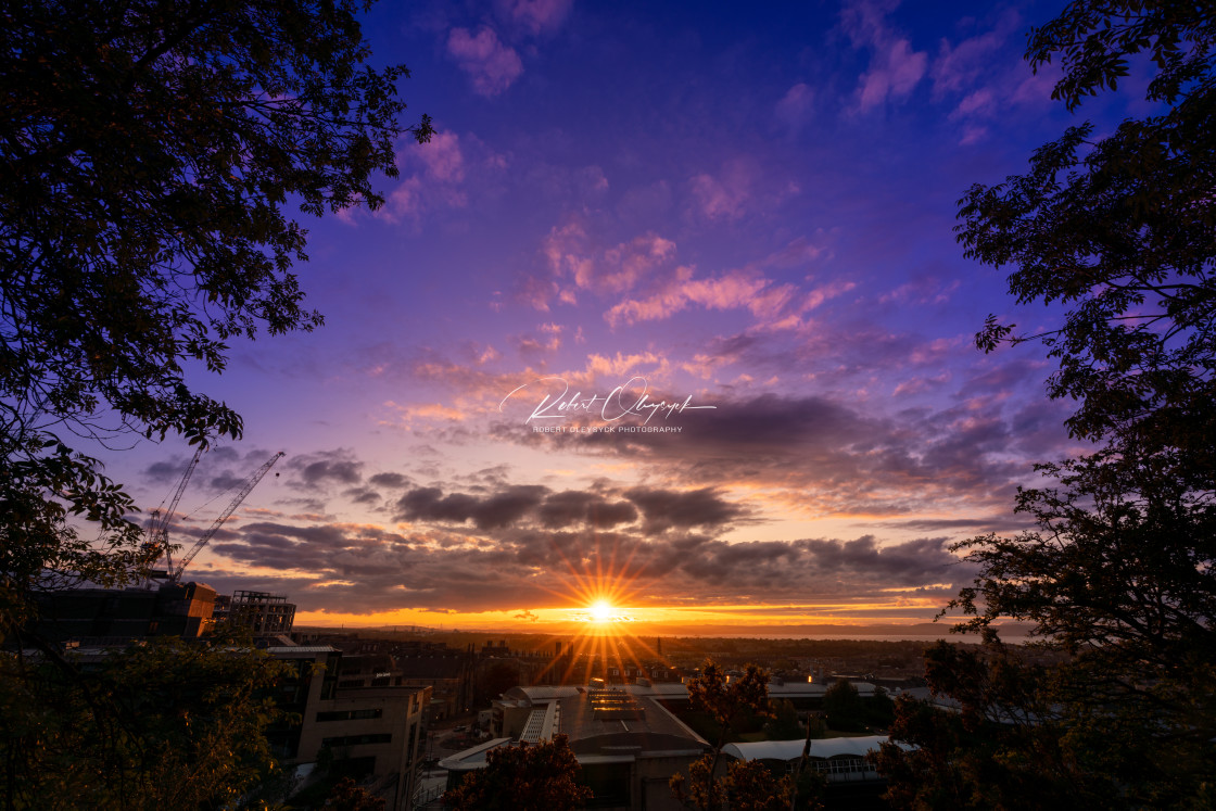 "Brilliant Sunset Over Edinburgh from Calton Hill" stock image