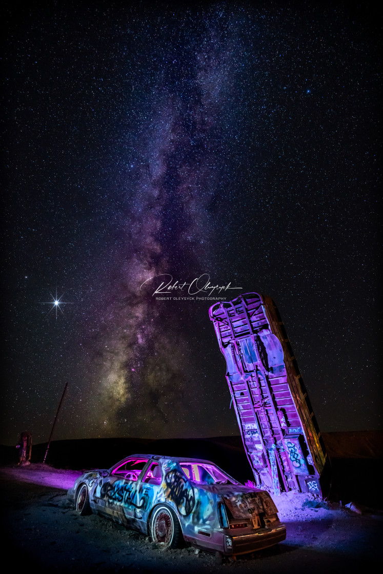 "Milky Way Abandoned Graffiti Car & Bus" stock image