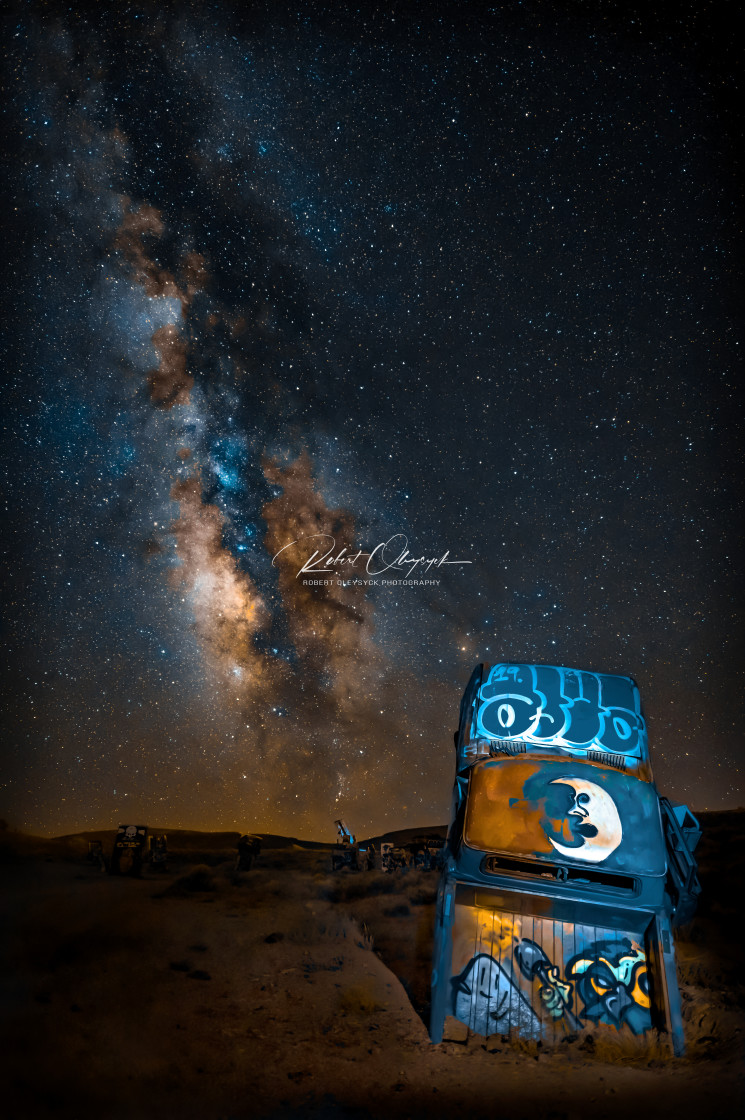 "Milky Way Abandoned Graffiti Moon Car" stock image