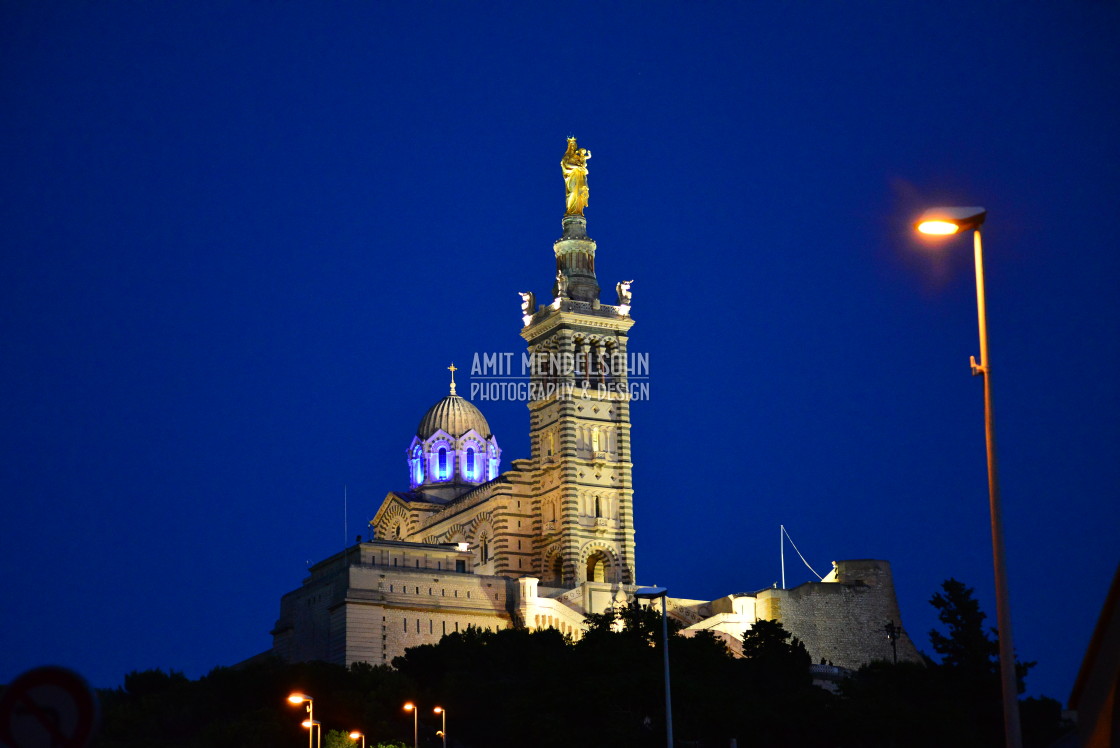 "Notre dame de la garde at night" stock image