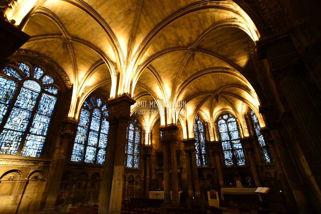 "A church in Reims side hall" stock image