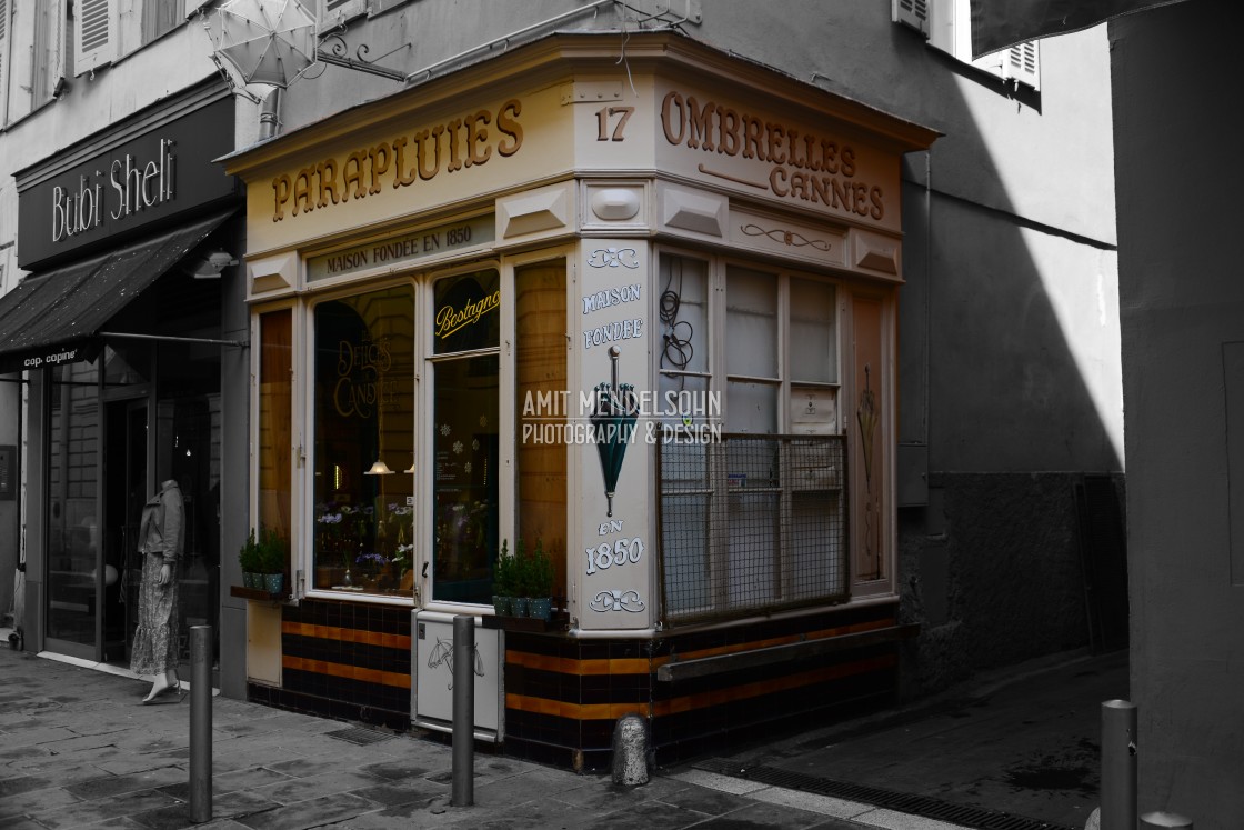 "A chocolate shop in an umbrellas dress" stock image