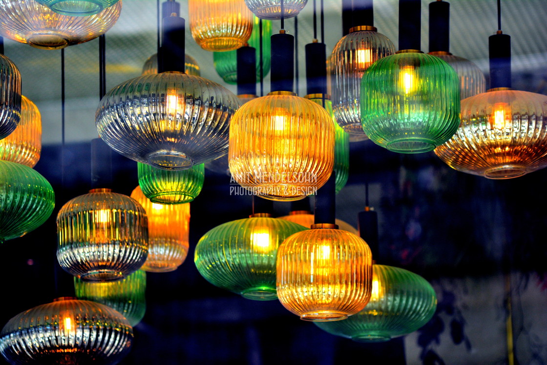 "Green and yellow lamps" stock image