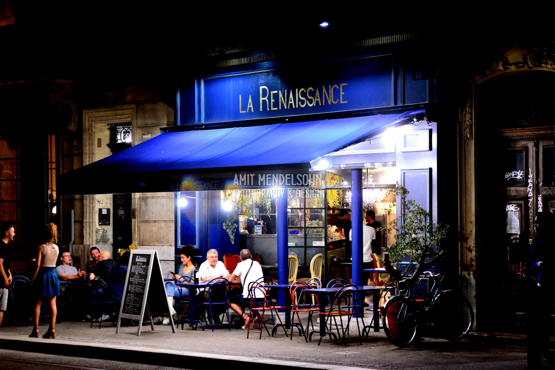 "A restaurant at night" stock image