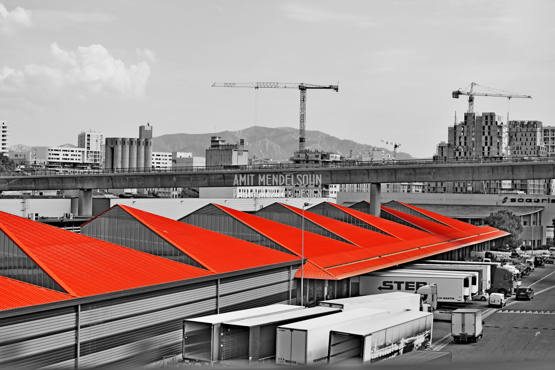 "Red roof in a gray city" stock image