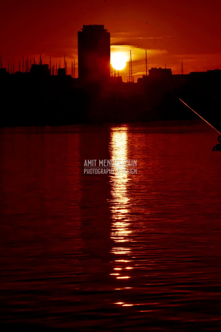 "Red sunset on the port" stock image