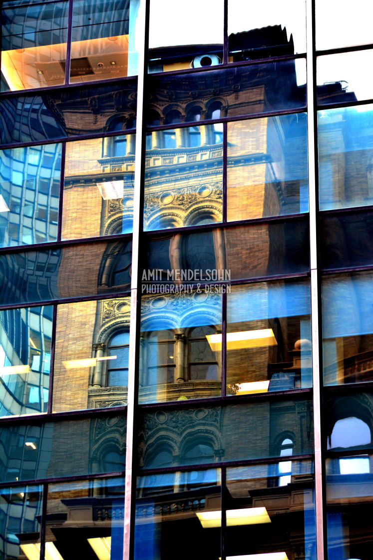 "Reflection of old in new" stock image