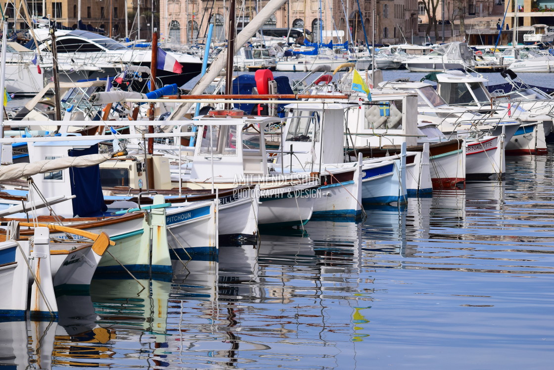 "A line of traditional boats" stock image