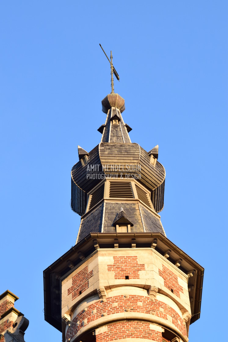 "A church tower in brussels" stock image