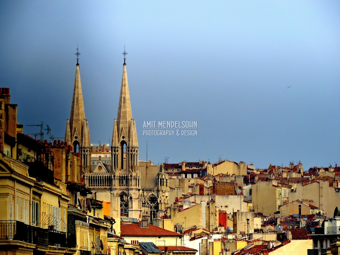 "The church dominating the roofs" stock image