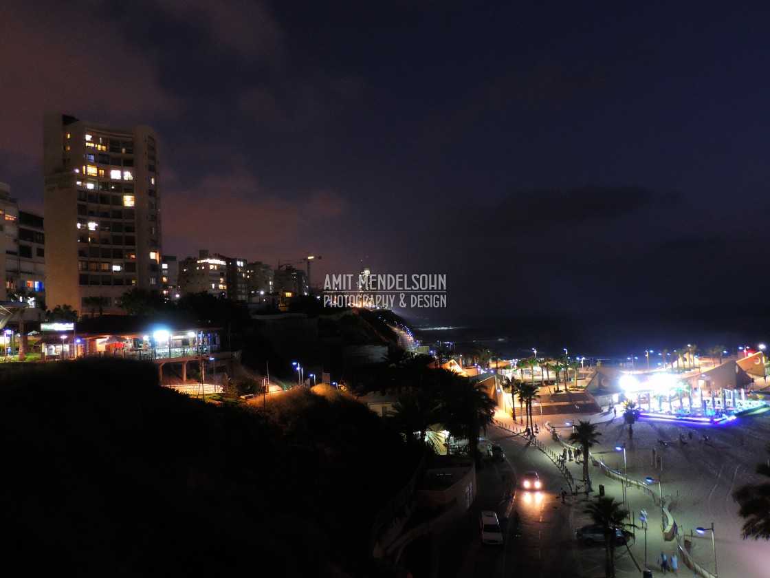 "The beach of Netanya at night" stock image