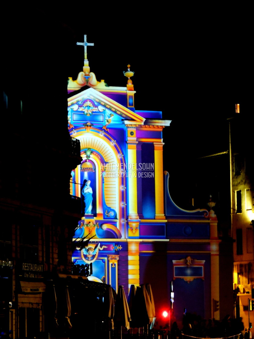 "The St. Ferréol church painted with light" stock image