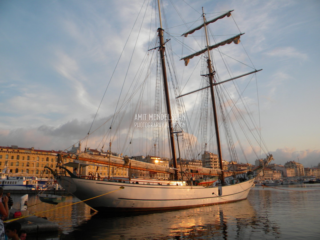 "A Boat in the sunset" stock image