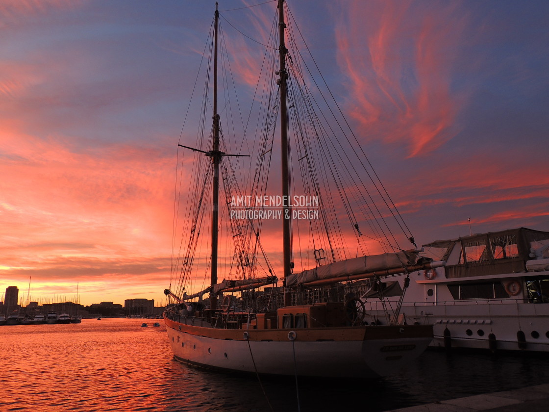 "Sunset on the port 3" stock image