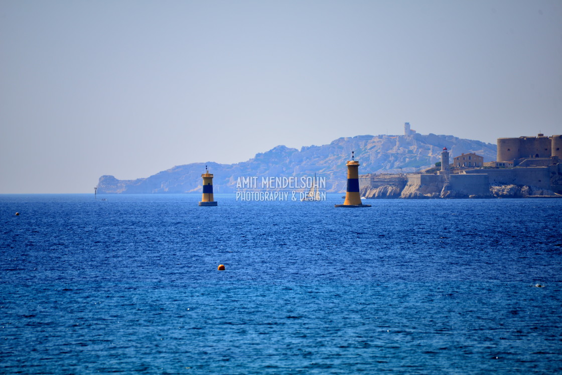 "The sea and two light towers" stock image