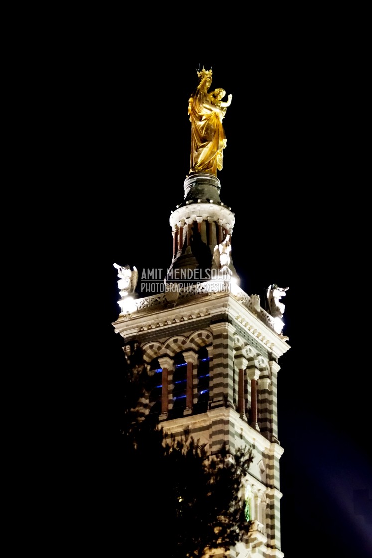 "Notre dame de la garde at night" stock image