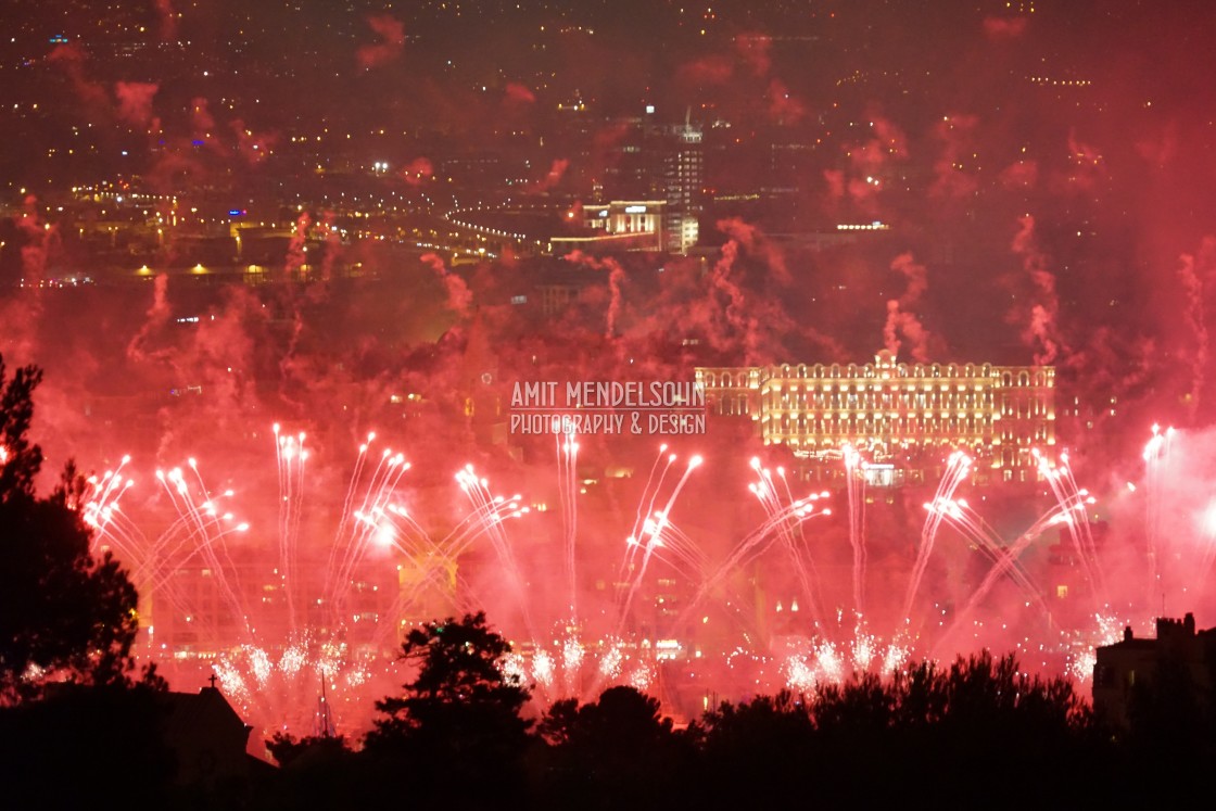 "Fireworks from above" stock image