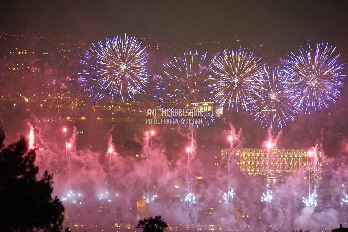 "fireworks from above" stock image