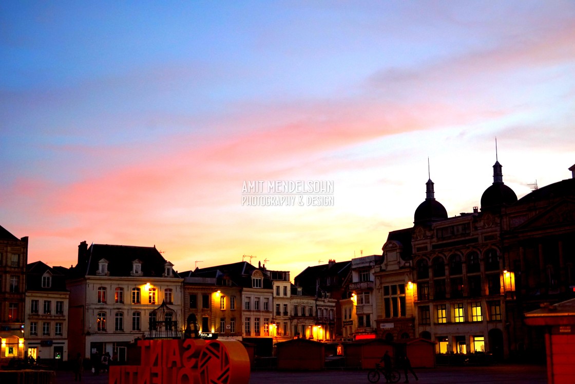 "St. quentin - sunset above the city square" stock image