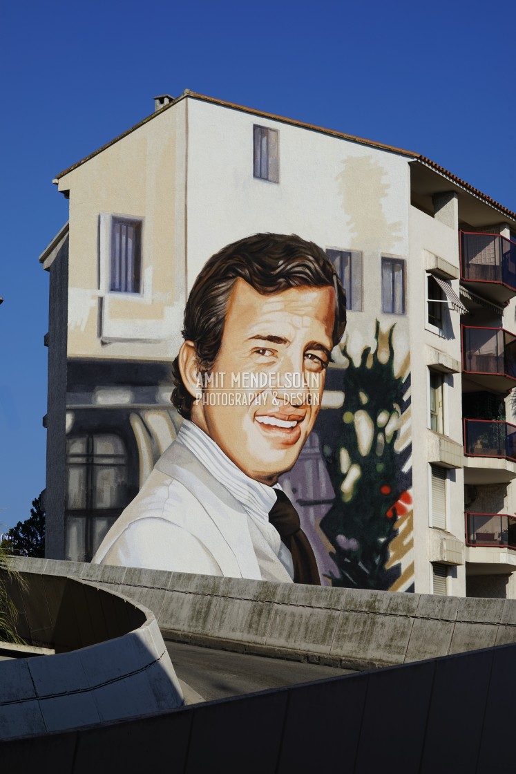 "Jean Paul Belmondo on a building in Cannes" stock image