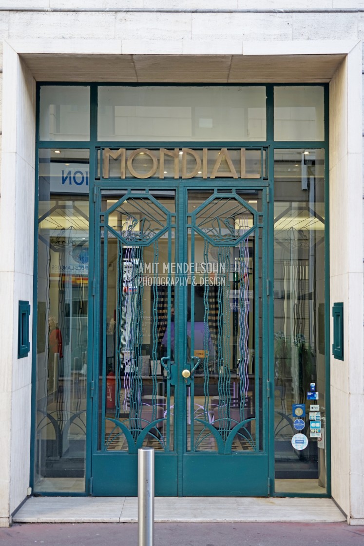 "Art deco door of a hotel" stock image