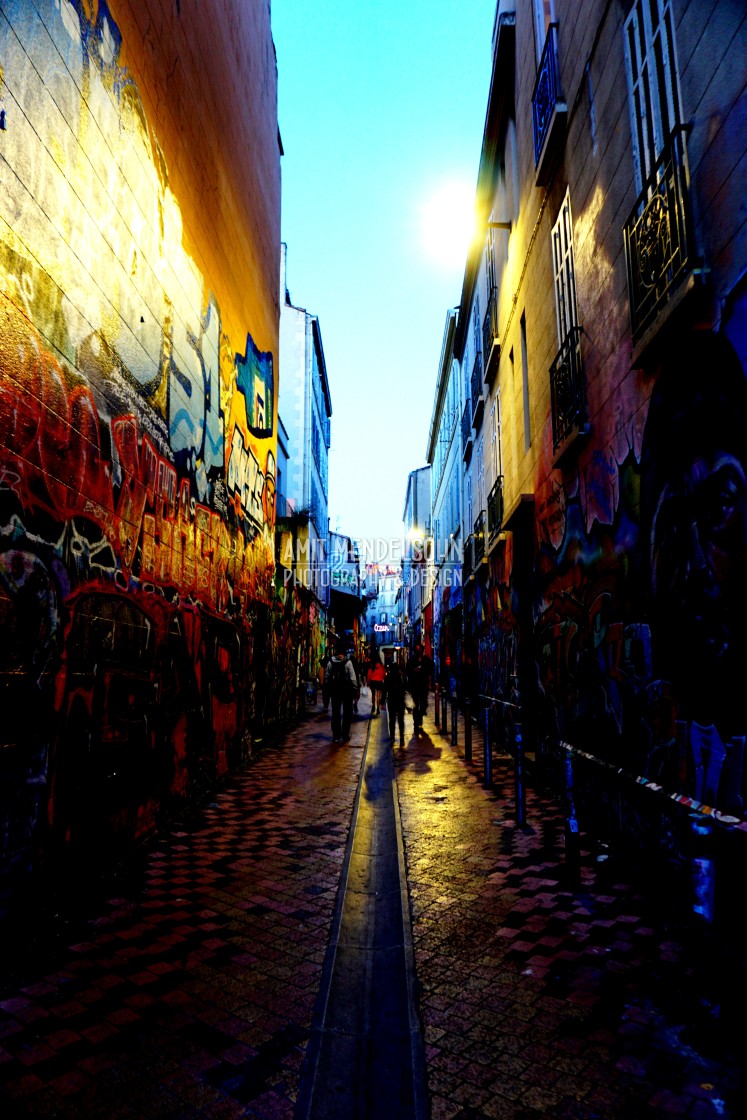 "a street in cours Julien at night" stock image