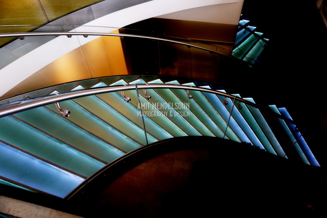 "a lighted staircase" stock image