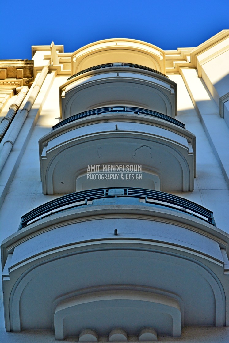 "art deco balconies, in montpelier" stock image