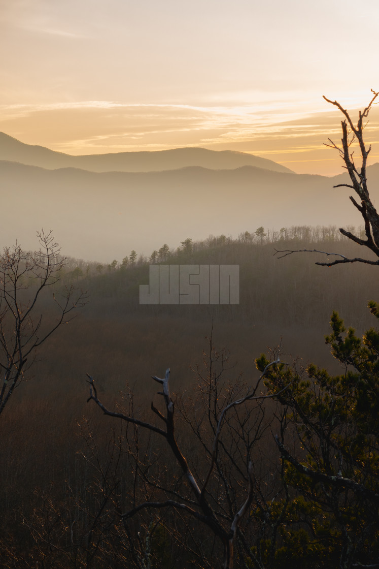 "foggy sunset over the great smoky mountains national park" by Justin Mueller - £10.00 "foggy sunset over the great smoky mountains national park" stock image