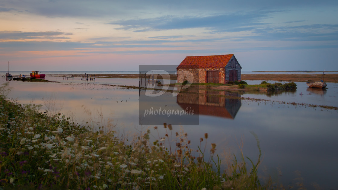 "Thornham Harbour Reflections" stock image