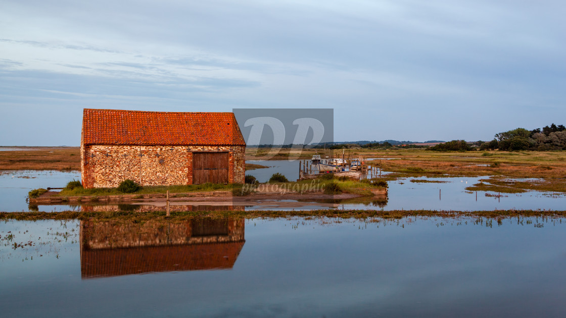 "High Tide at Thornham Harbour" stock image