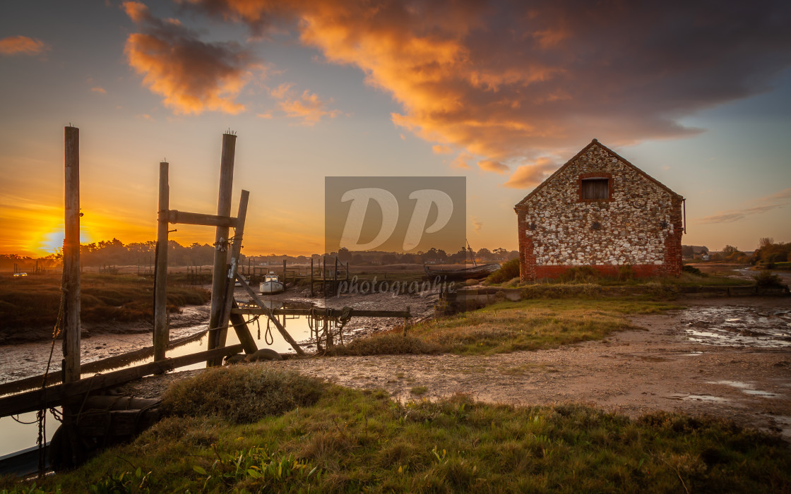 "Thornham Harbour sunrise" stock image