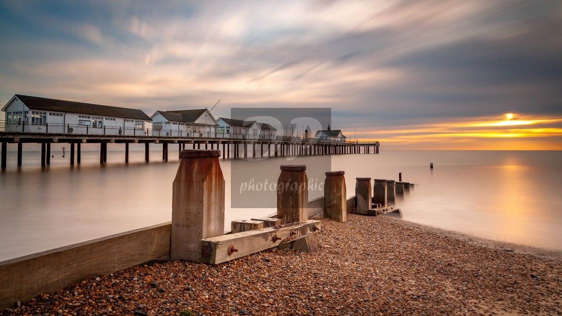 "Sunrise over Southwold Pier 3" stock image