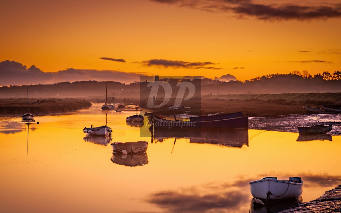 "Misty sunrise at Morston Quay" stock image