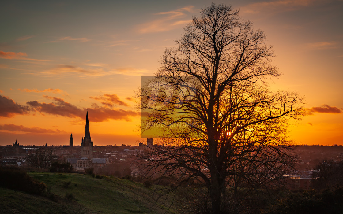 "Sunset over the fine city of Norwich" stock image