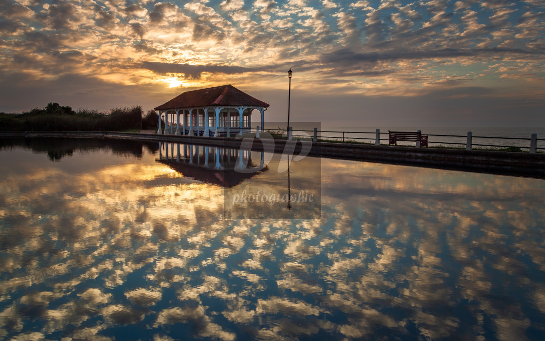 "Sheringham boating lake at sunset" stock image